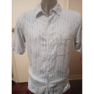 VINTAGE SILK circa 1969 Men's short sleeve shirt blue geometric size Medium M